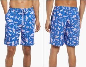 Peter Millar Iguana Ensemble Swim Trunks In Deep Ocean Blue Board Shorts Sz XL